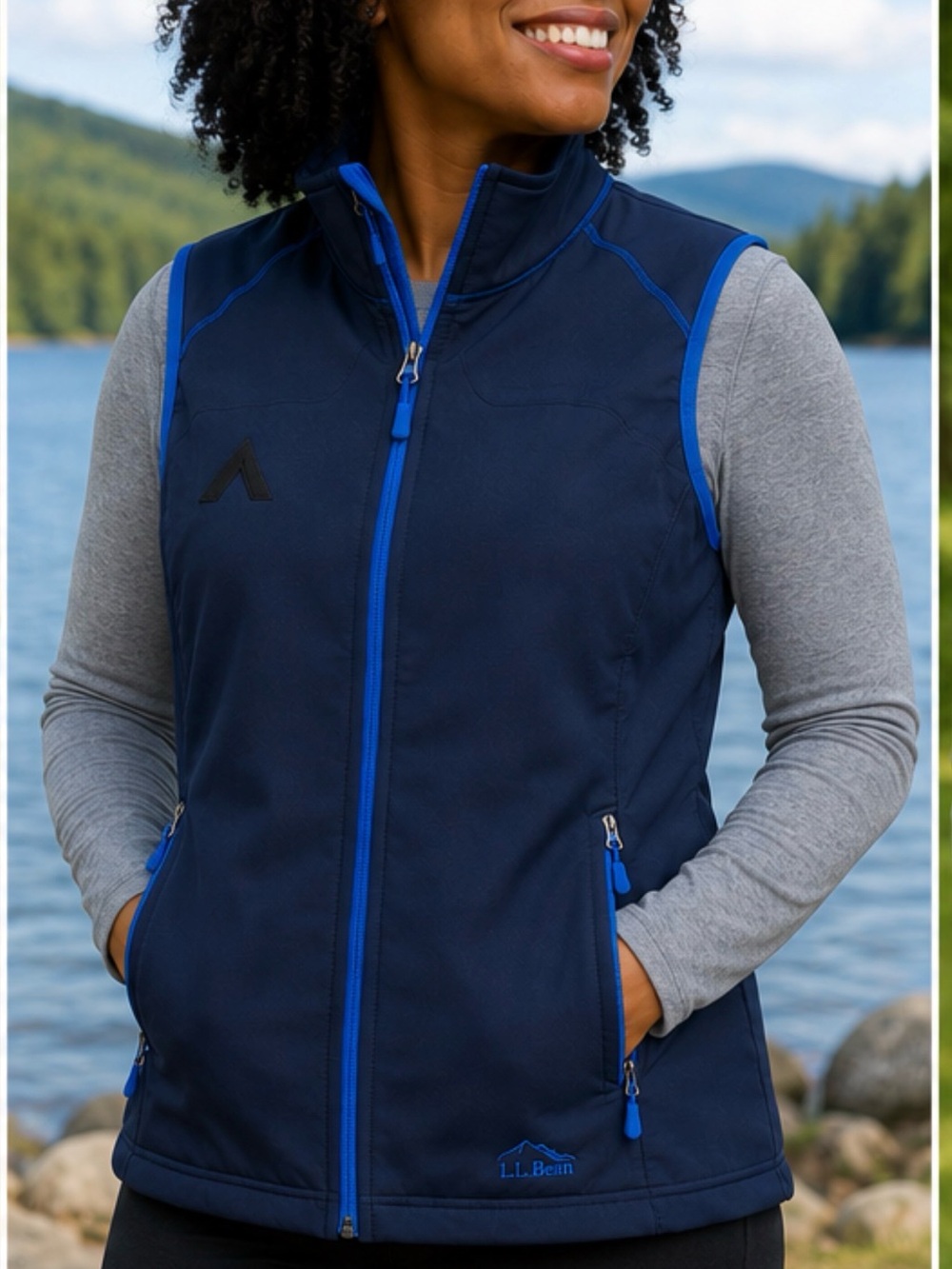 L.L. Bean ProStretch Brushed Fleece Navy Vest Moisture Wicking Warm Small NWT